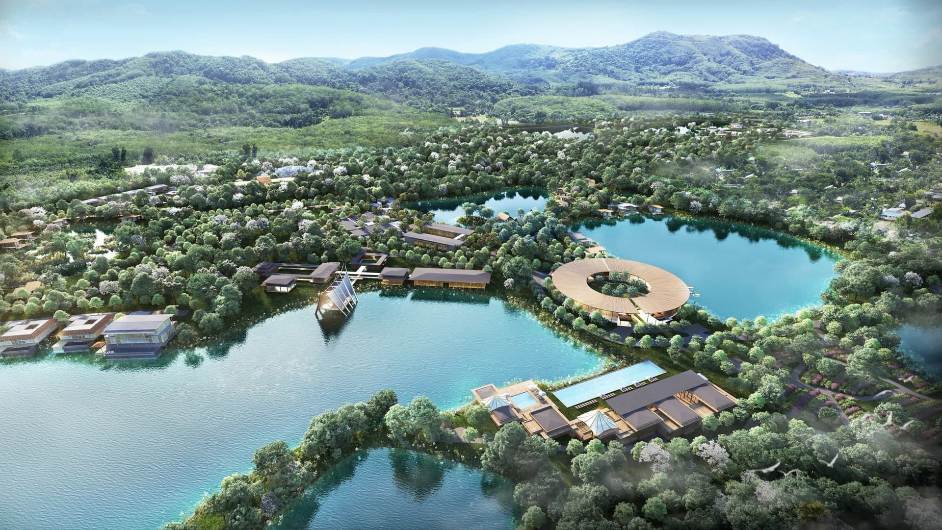 Die Seen und der Wald der Anlage mit dem Ring des Health Resorts — Visualisierung